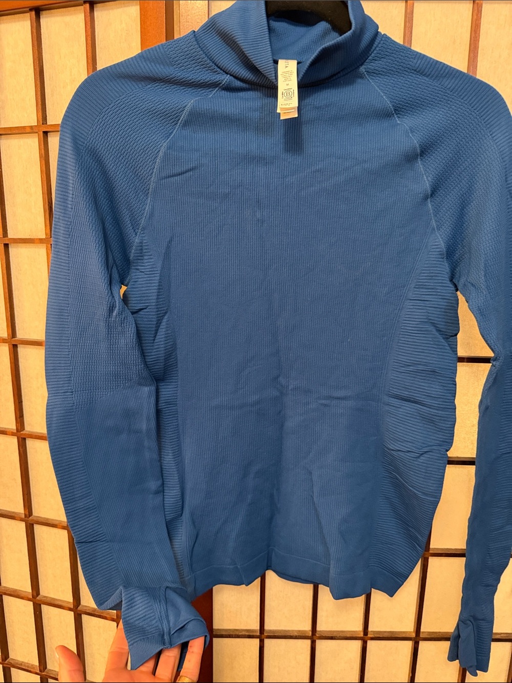 Athleta Blue Ribbed Crewneck Long Sleeve